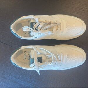 Clae & Vuori Collab White Sneakers with Forest Green Details